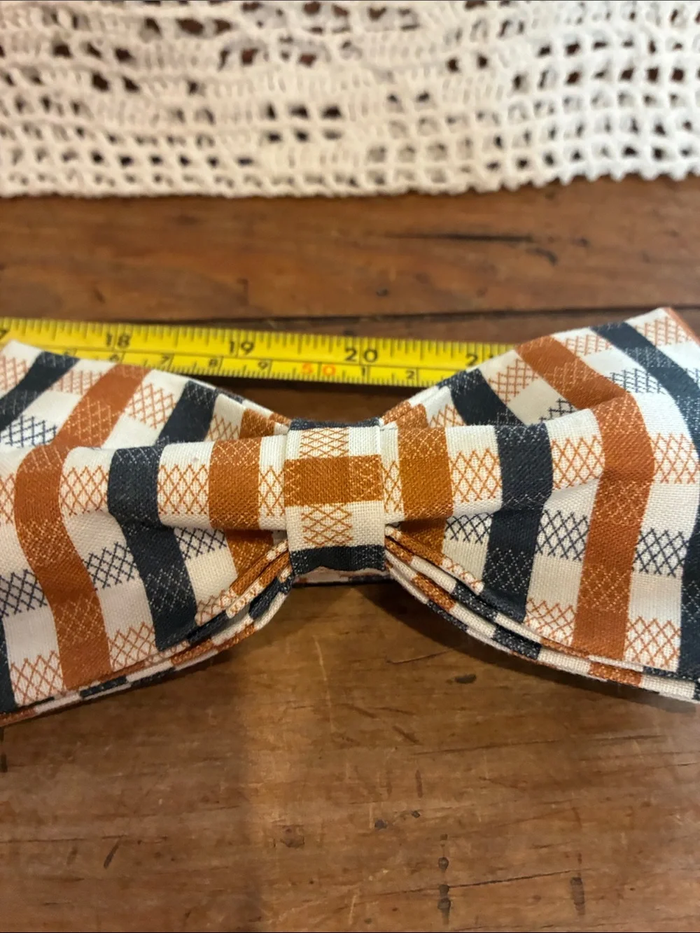 Striped Bow Tie Dog Collar in Tan, Adjustable to 25” New